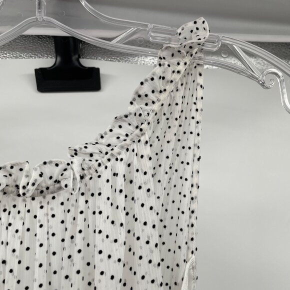 WHBM Womens Polka Dot Maxi Dress Halter Ruffle White/Black Belted Size 10 Lined - Picture 4 of 8